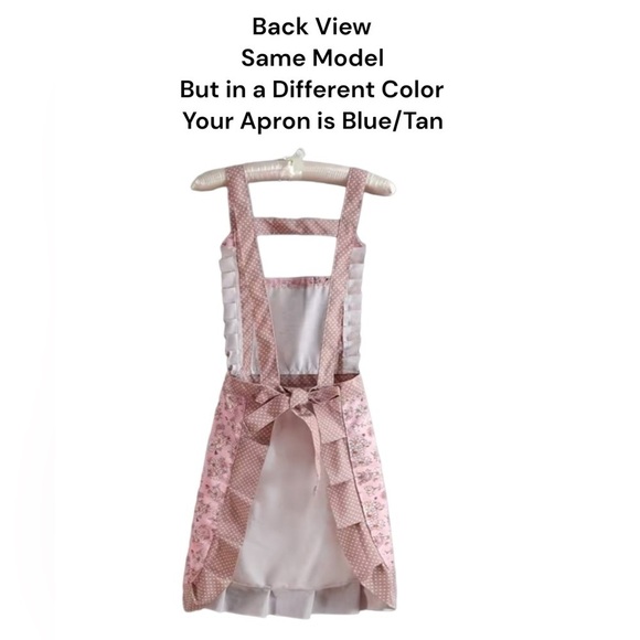 Apron Retro Bib Style Adjustable Waist Tie Ruffle Floral Polka Dot Womens Blue - Picture 7 of 16